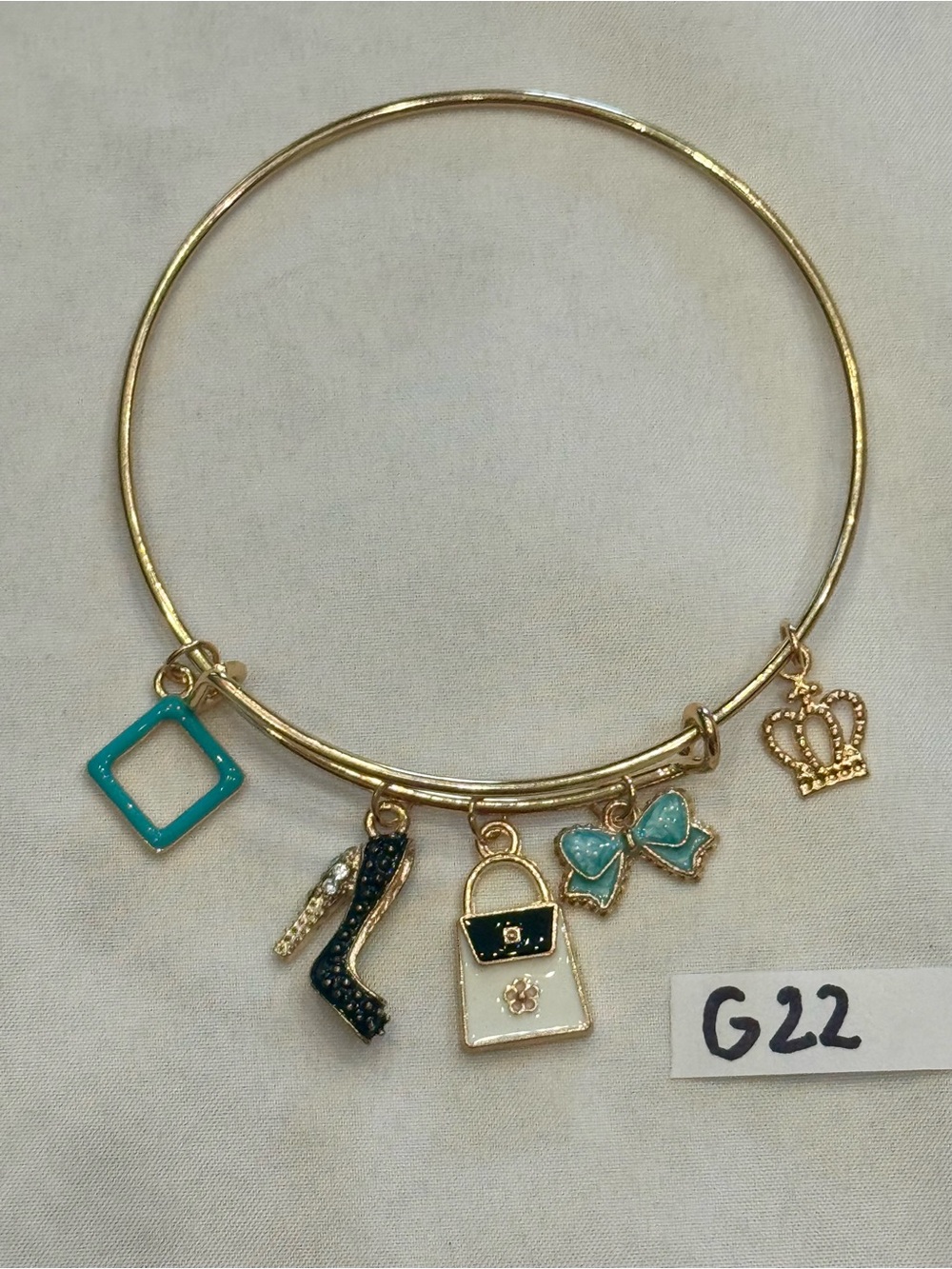 G22 Fashionista Bling Blue Crown Charm Bangle Bracelet